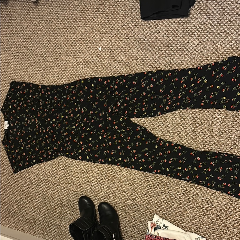 LPA Black Vintage Print Jumpsuit with Flared Legs